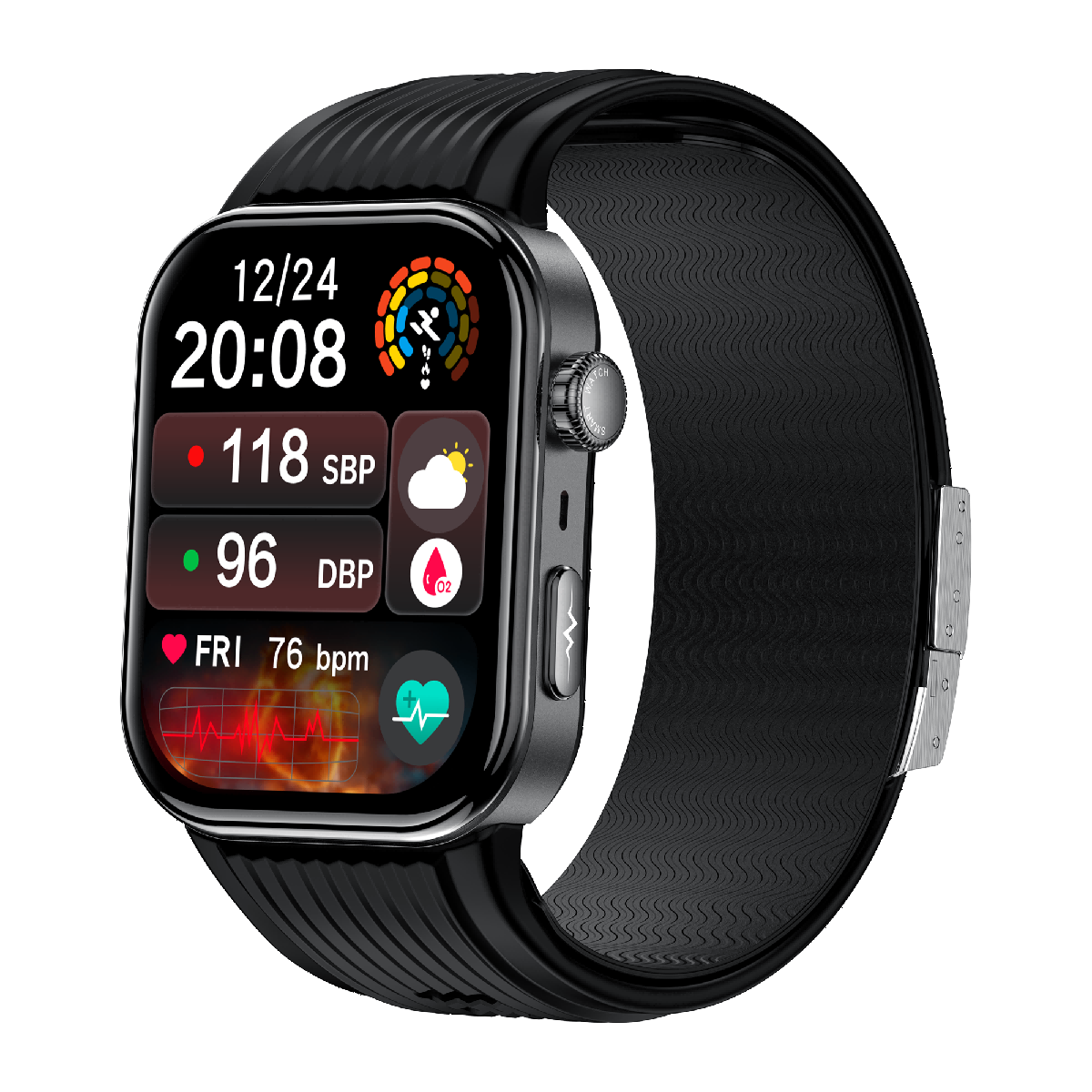Medical-Grade One-Click Micro-Physical Exam Smartwatch - GH3220T ECG+BP Zero False-Alarm, 1.95" AMOLED Full-Touch Screen