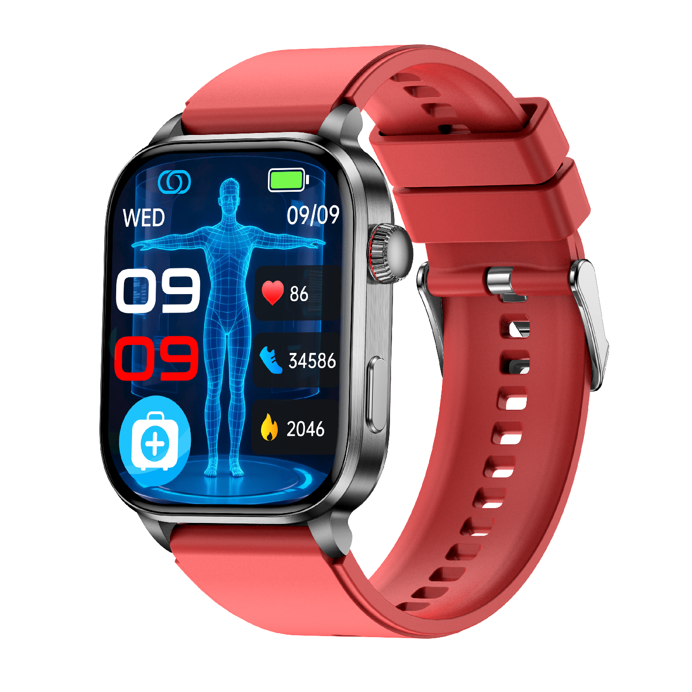 Laser Therapy Smart Watch, 2.0" TFT Screen Bluetooth Calling, Non-Invasive Glucose Uric Acid Lipid Monitor, HRV AI Diagnosis Blood Pressure Oxygen Temp, SOS Alipay Fitness Tracker