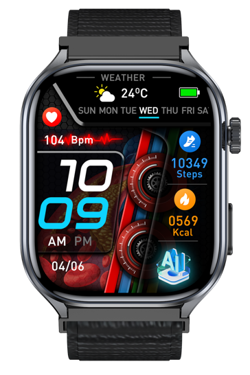ET572 AI ECG Smart Health Watch, 2.0" 2.5D Dynamic UI Smartwatch with AI-GPT Q&A, AI Watch Face, Bluetooth Call, SOS Emergency, Blood Glucose Uric Acid Lipid Body Temp HRV Sleep Monitor for Men Women