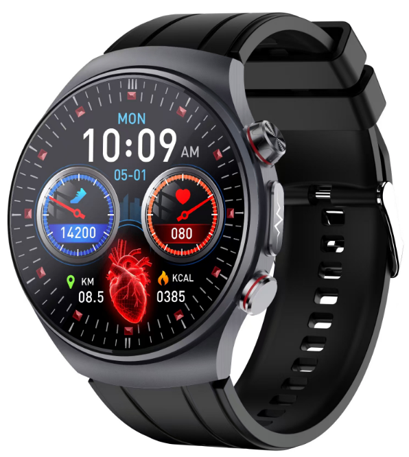 ET488 Medical Grade ECG Smart Health Watch, 1.43" 466×466 AMOLED Touch Screen, Bluetooth Calling Watch with CFDA Certification, TI AFE4950 ECG Chip, Non-invasive Blood Glucose Uric Acid Lipid Monitor, NFC & SOS Emergency for Men Women