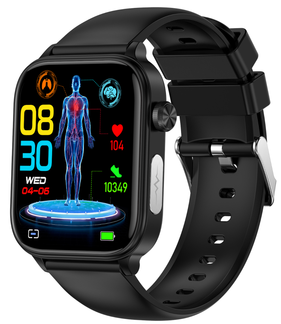 ET570 ECG Smart Health Watch,1.96" HD Touch Screen,Bluetooth Calling Watch with One-Click Micro Health Check, Fatigue & Mood Detection, Non-invasive Blood Glucose, Uric Acid Lipid BMI Monitor, SOS Emergency & HRV for Men Women
